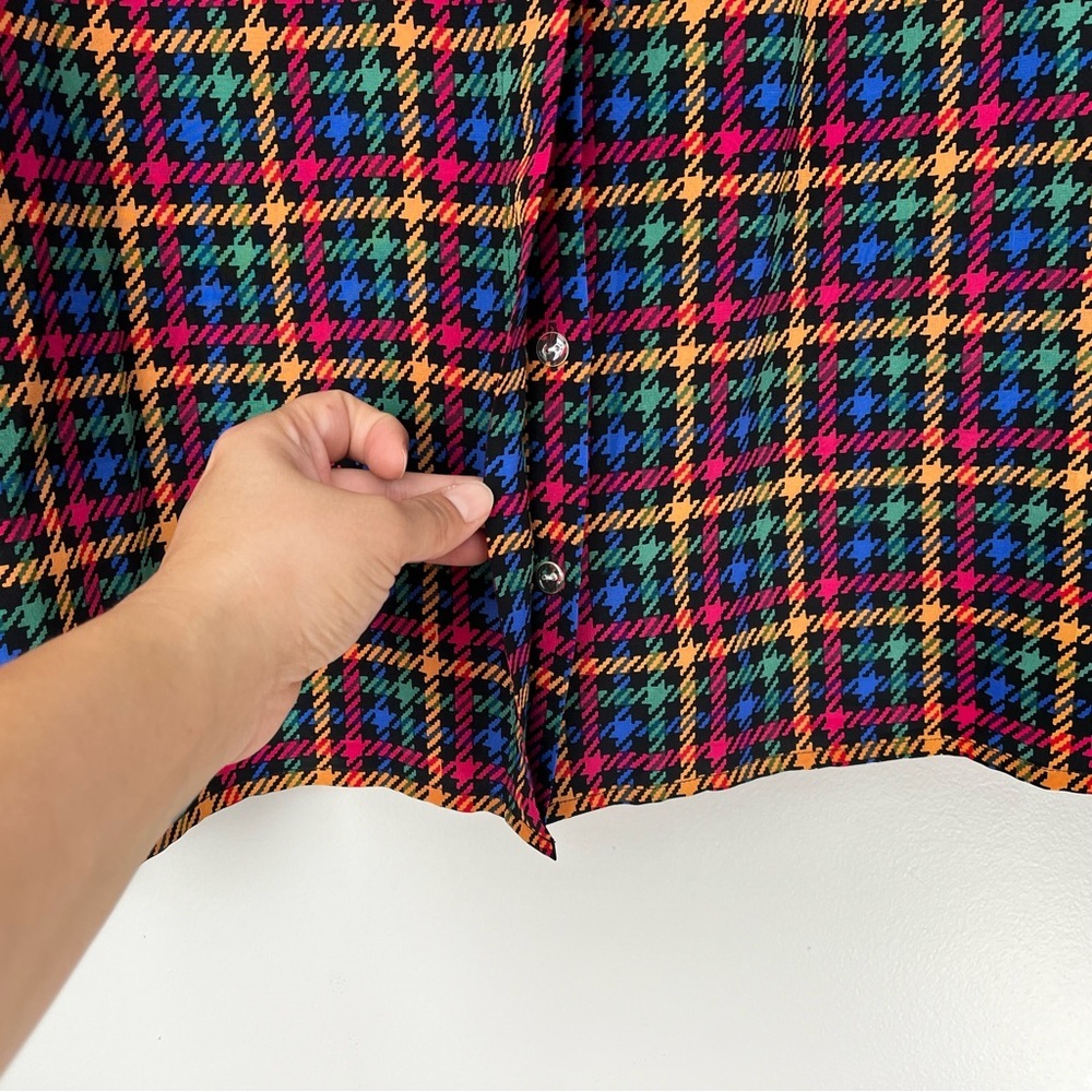 VTG CIAO SPORT Women’s 14 Multicolor Houndstooth Silk Tie Neck Blouse RETRO CHIC - Picture 4 of 10